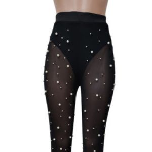 Hot & Delicious Sheer Mesh Pearl Wide Leg Pants Festival Rave Coverup Small